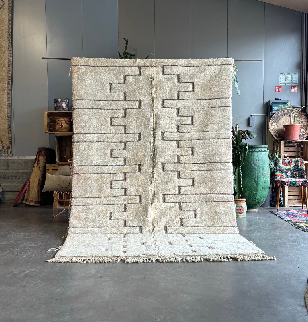 Modern White Moroccan Beni Ourain Wool Rug 180x280 Cm Handwoven Berber ...