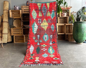 Red Vintage Moroccan Berber Boucherouite Rug - Vibrant Colors Rug - Eclectic Decor - Berber Rug for Boho Interior - Berber Teppich