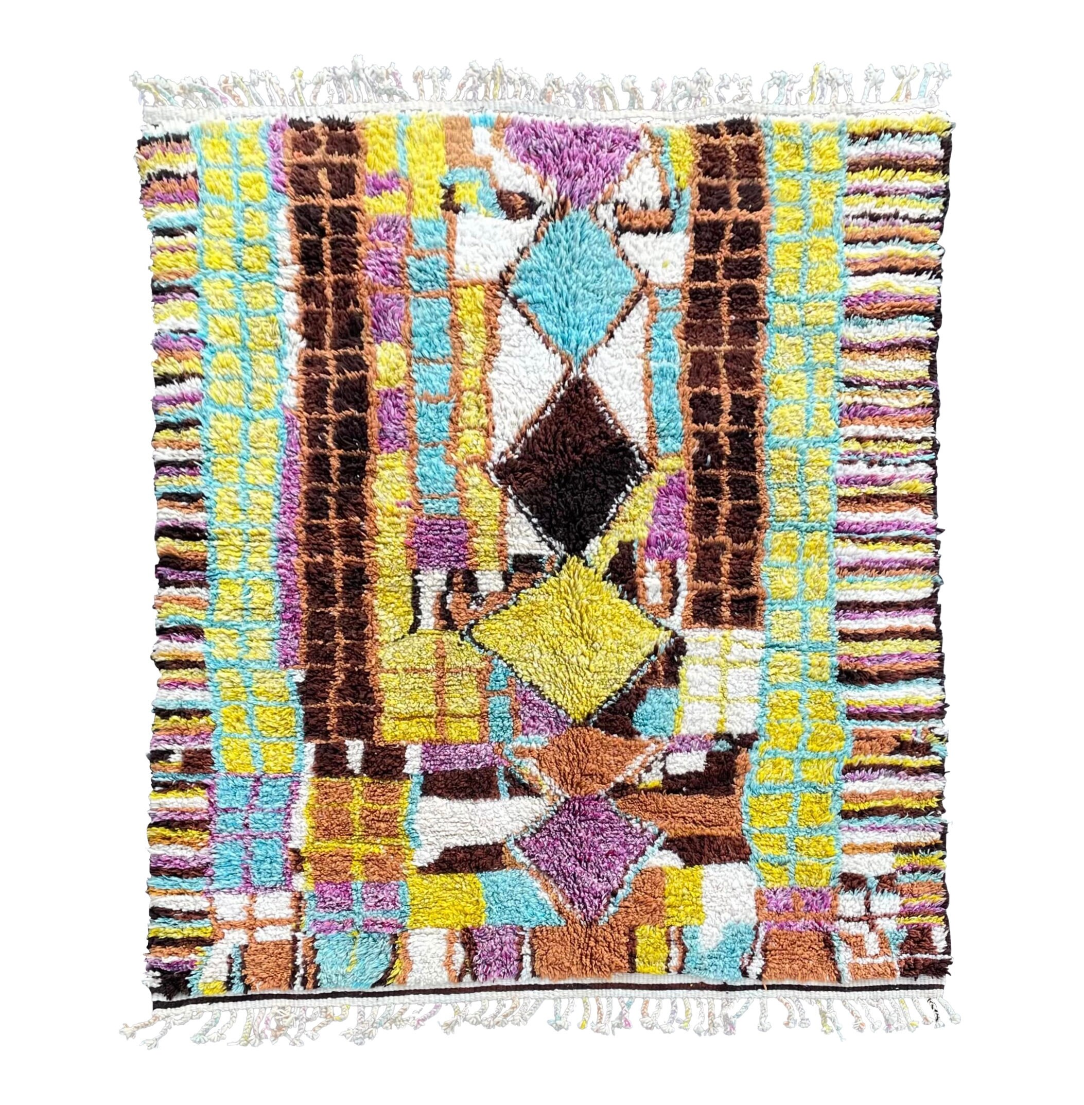 Tapis Marocain Abstrait Azilal en Laine 210x260 cm, Tapis Berbère Contemporain, Beni Ourain Coloré