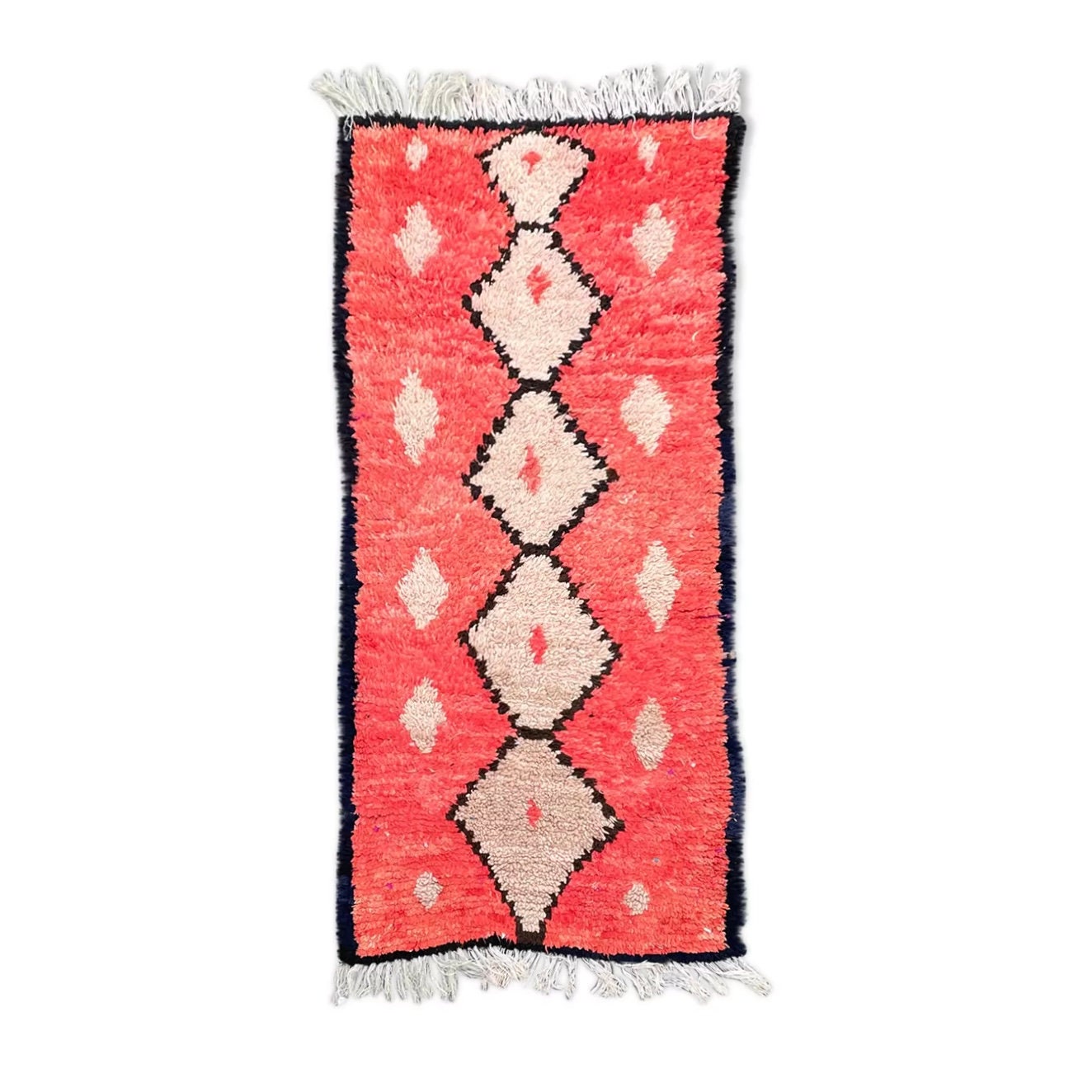 Abstract Moroccan Boujaad Vintage Rug 85x200 cm, Red Rug, Colorful Berber Rug