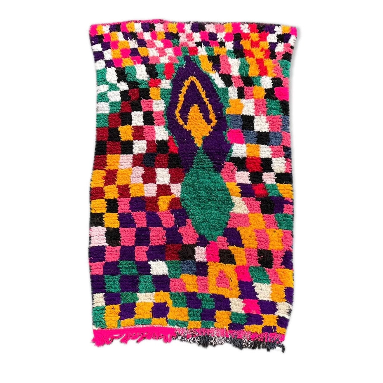 Tapis Berbere Boucherouite 95×160 cm, Tapis Multicolore en Coton