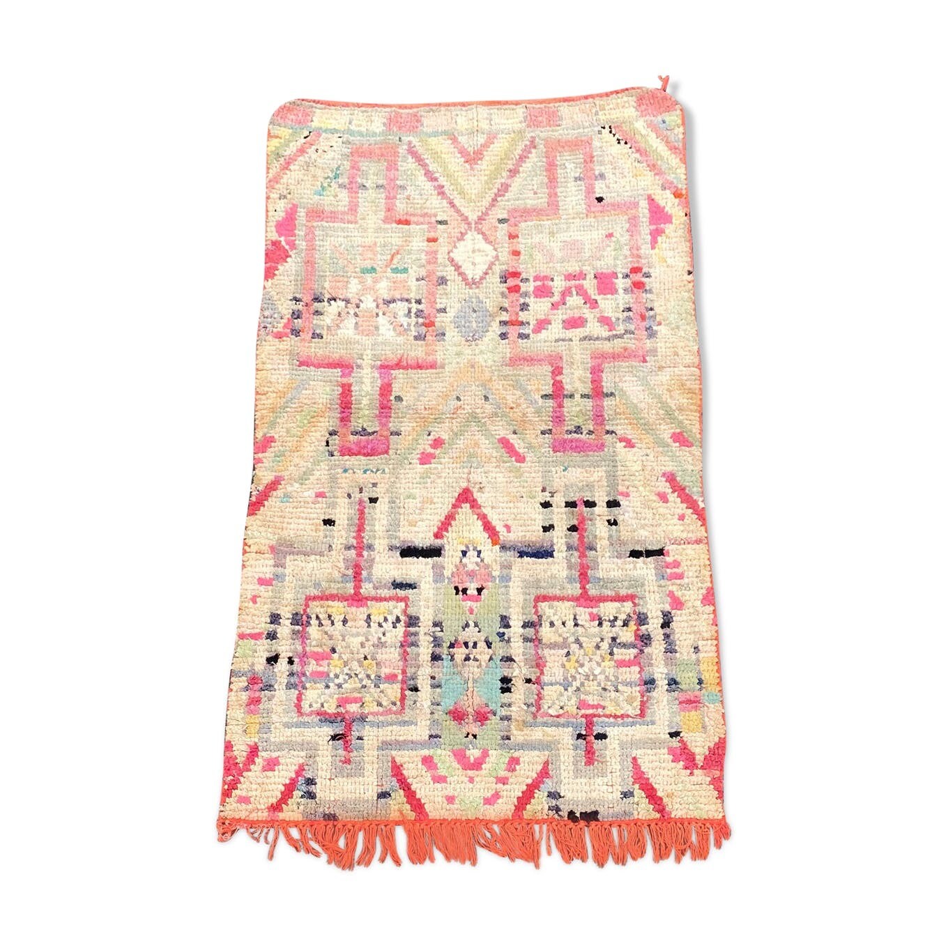 Tapis Berbere Boucherouite Vintage 90×160 cm, Tapis en Coton, Marocain