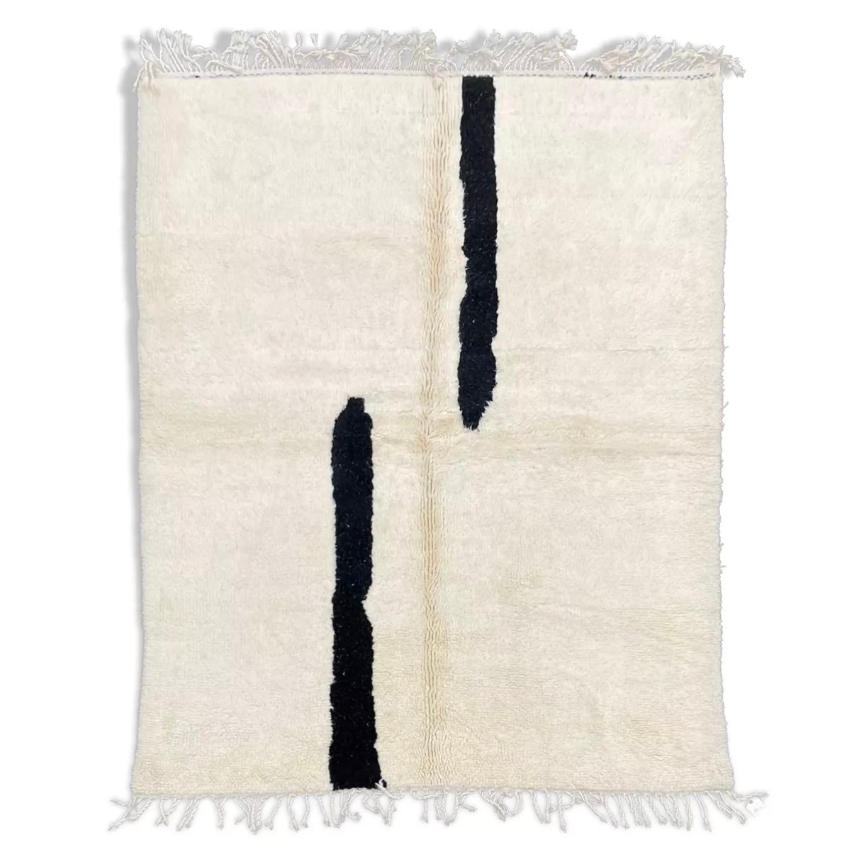 Modern Moroccan Beni Ouarain Rug 200x285 cm, Black & White Rug, Berber Rug
