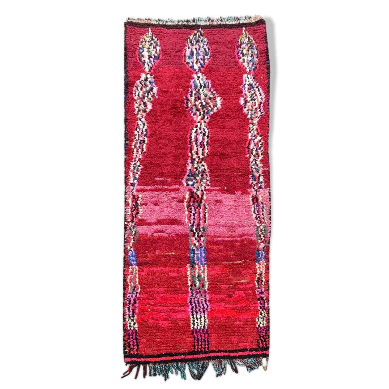 Tapis Berbere Boucherouite 90×230 cm, Tapis Marocain Rouge, en Coton