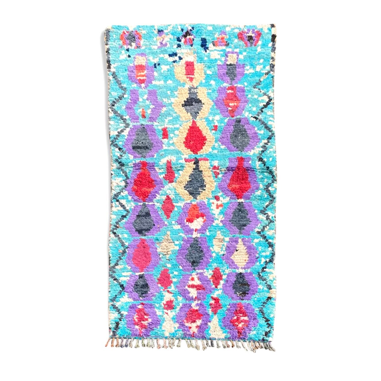 Blue Boucherouite Berber Rug 110x230 cm, Moroccan Rug