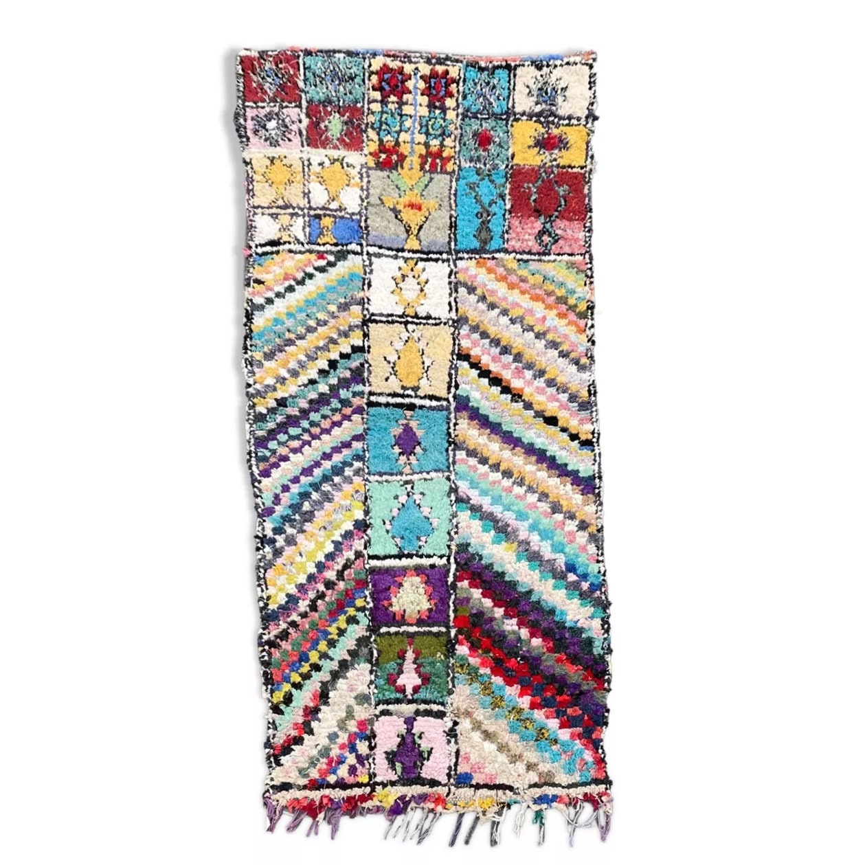 Boucherouite Berber Moroccan Rug 125x275 cm, Colorful Hand Made Rug