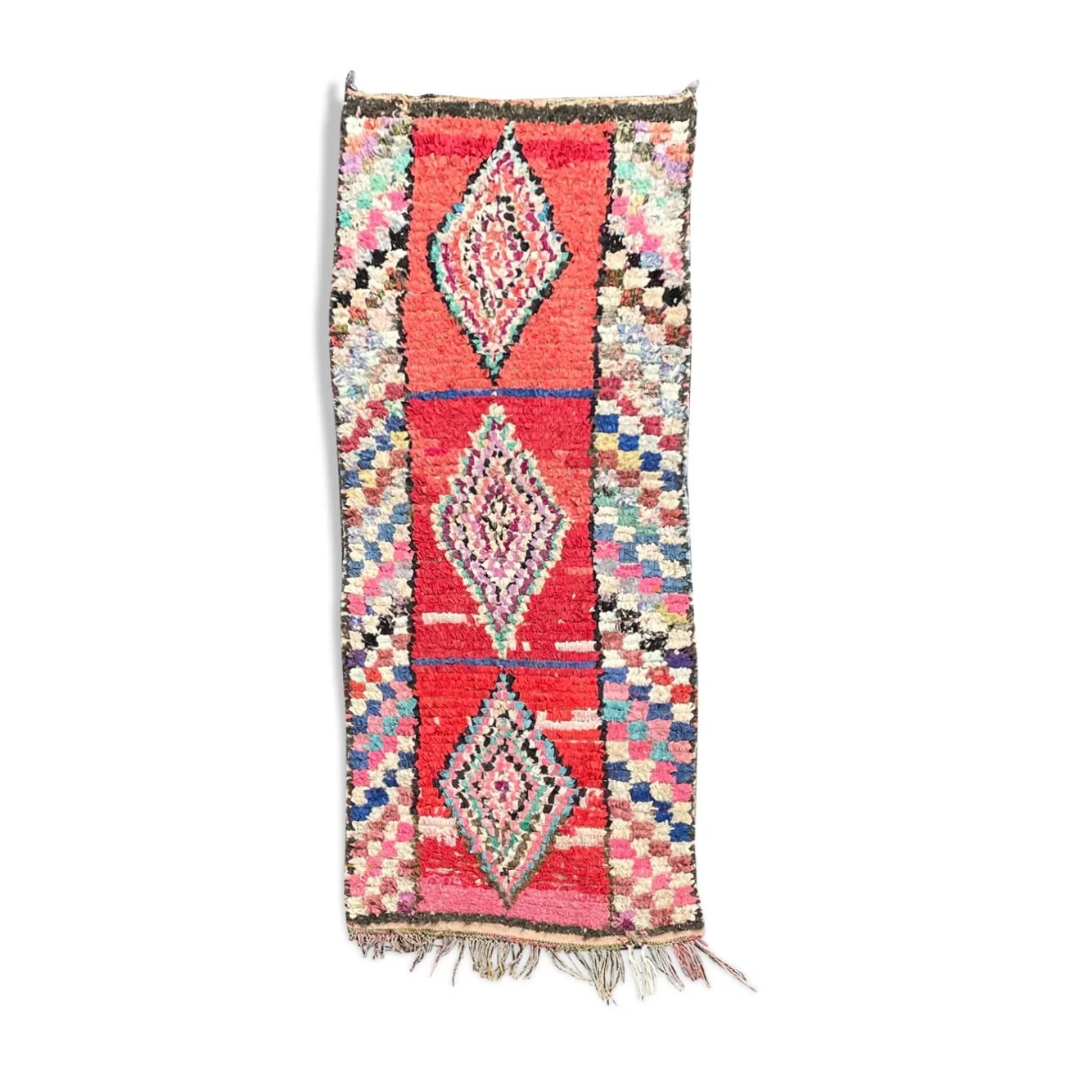 Berber Red Boucherouite Rug 75x210 cm, Moroccan Rug, Hand Knotted Rug