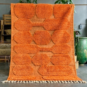 Tapete marroquino laranja feito à mão, macio e com textura felpuda, decoração boêmia para casa, tapete aconchegante laranja, tapete felpudo para sala de estar.