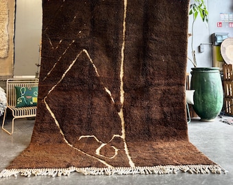 Modern Berber Moroccan Rug – Handmade Wool Rug – Luxury Beni Ouarain Rug – Boho Chic Rug – Brown Moroccan Rug