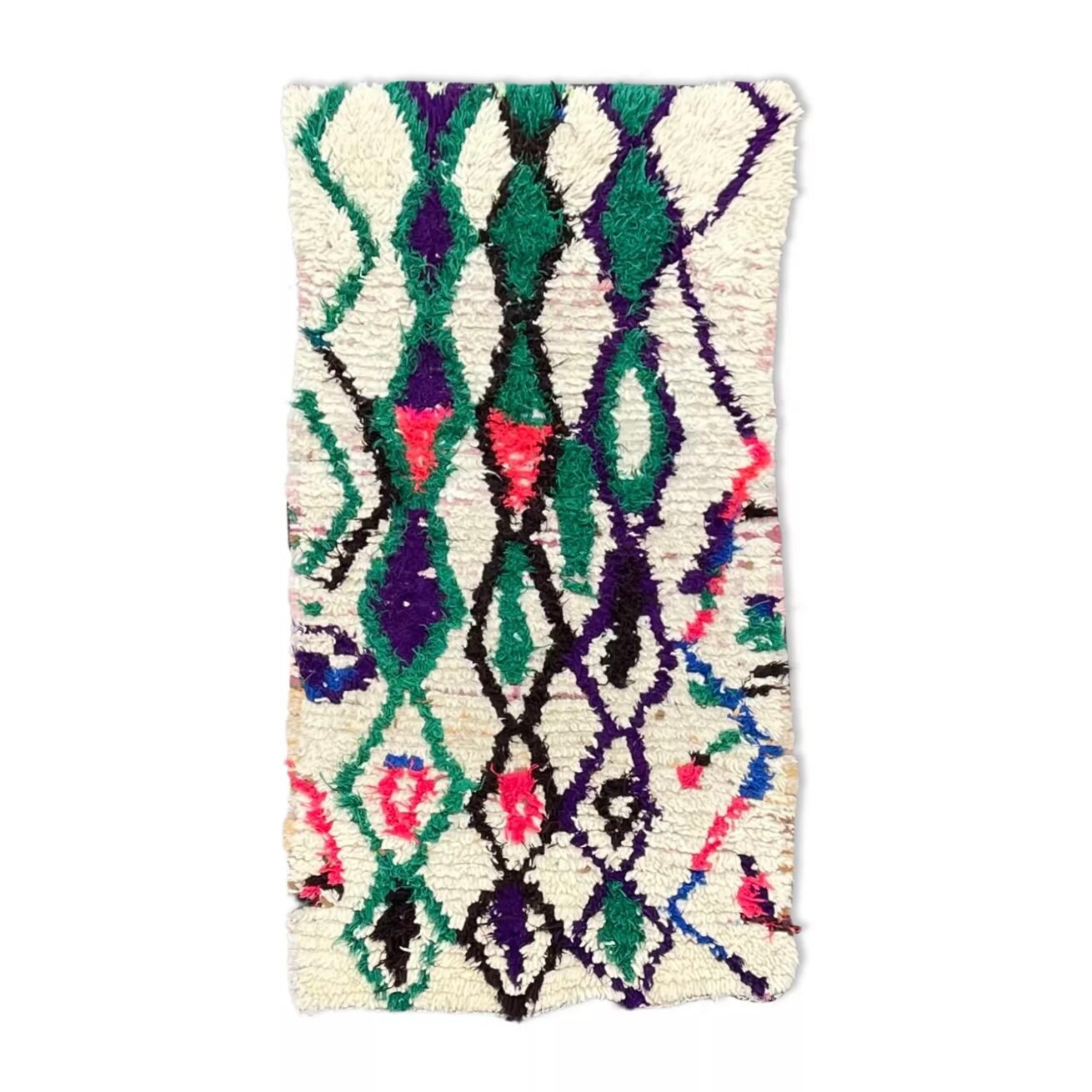 Green Moroccan Azilal Rug 75x160, Wool Rug, Handmade