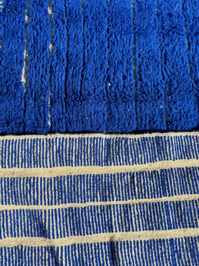 Blauer Majorelle-Teppich, authentischer marokkanischer Teppich, Berberteppich, echter Wollteppich, handgefertigter Teppich, Beni-Ourain-Stil, Flächenteppich, Tapis Berbere Bild 10