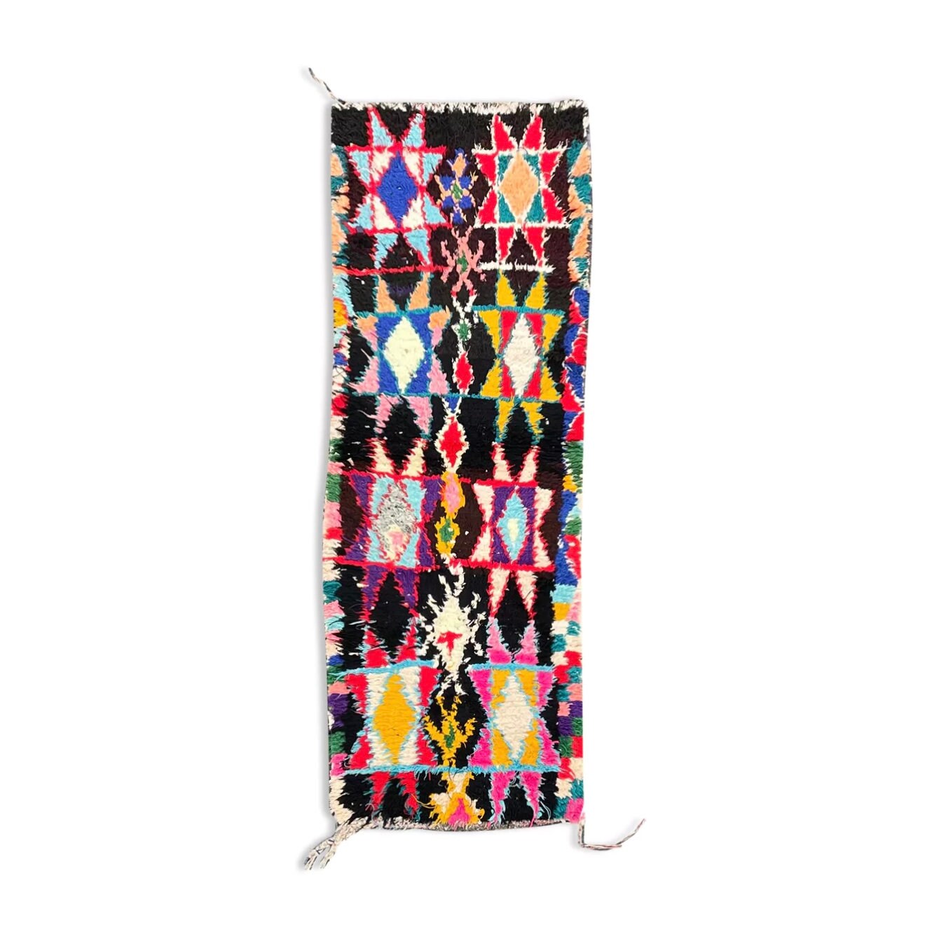 Black Moroccan Boucherouite Rug 65x180 cm, Hand Knotted Rug