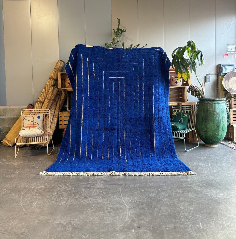 Blauer Majorelle-Teppich, authentischer marokkanischer Teppich, Berberteppich, echter Wollteppich, handgefertigter Teppich, Beni-Ourain-Stil, Flächenteppich, Tapis Berbere Bild 1