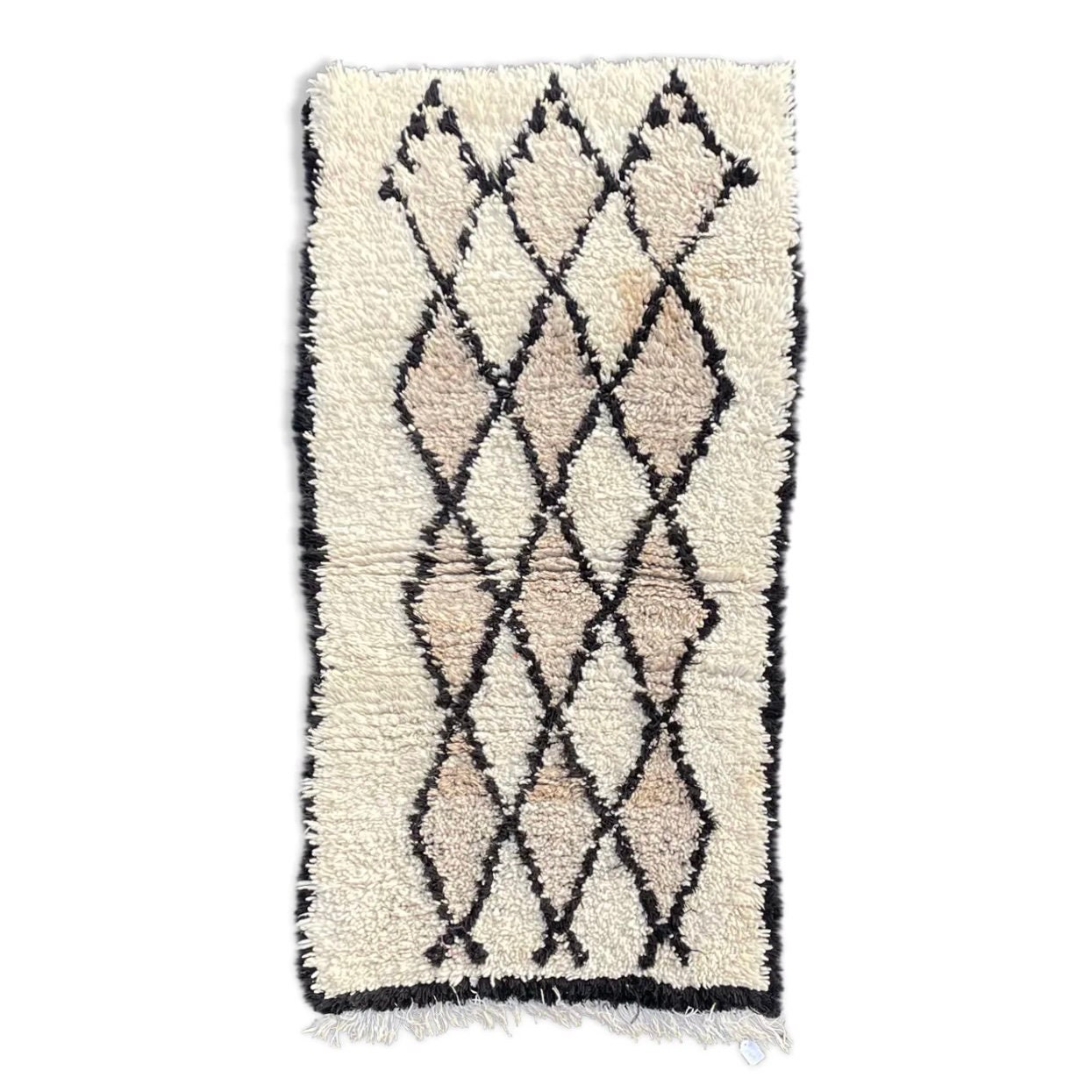 Tapis Marocain Vintage Beni Ourainen Laine 90x160 cm, Tapis Fait Main en Laine