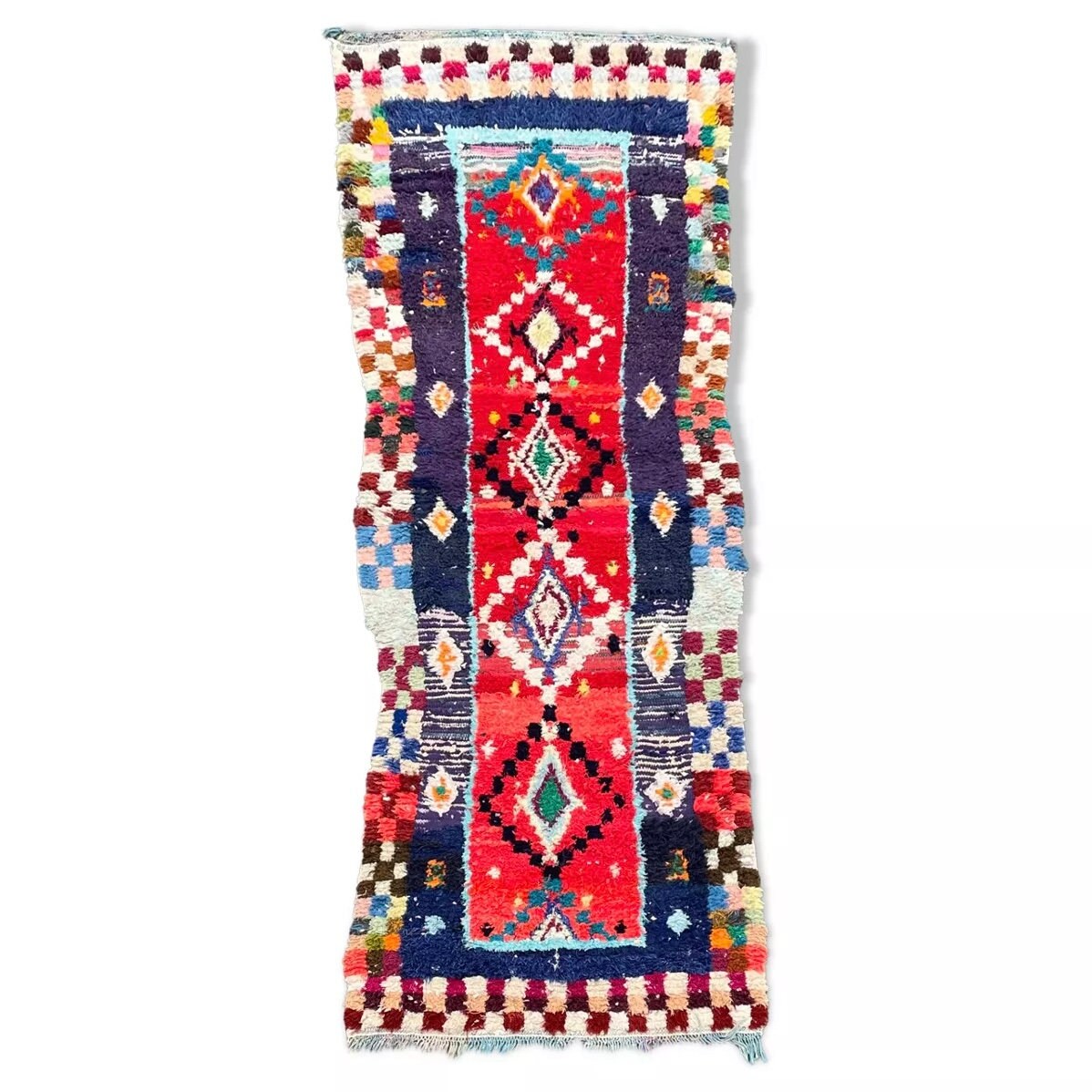 Red Berber Moroccan Boucherouite Rug 110x315 cm, Handmade Rug