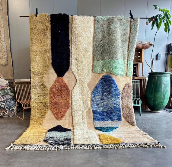 Tapis Marocain Berbère Moderne – Tapis en Laine Fait Main | Tapis de Luxe Beni Ouarain Style Coloré | Tapis Bohème Chic