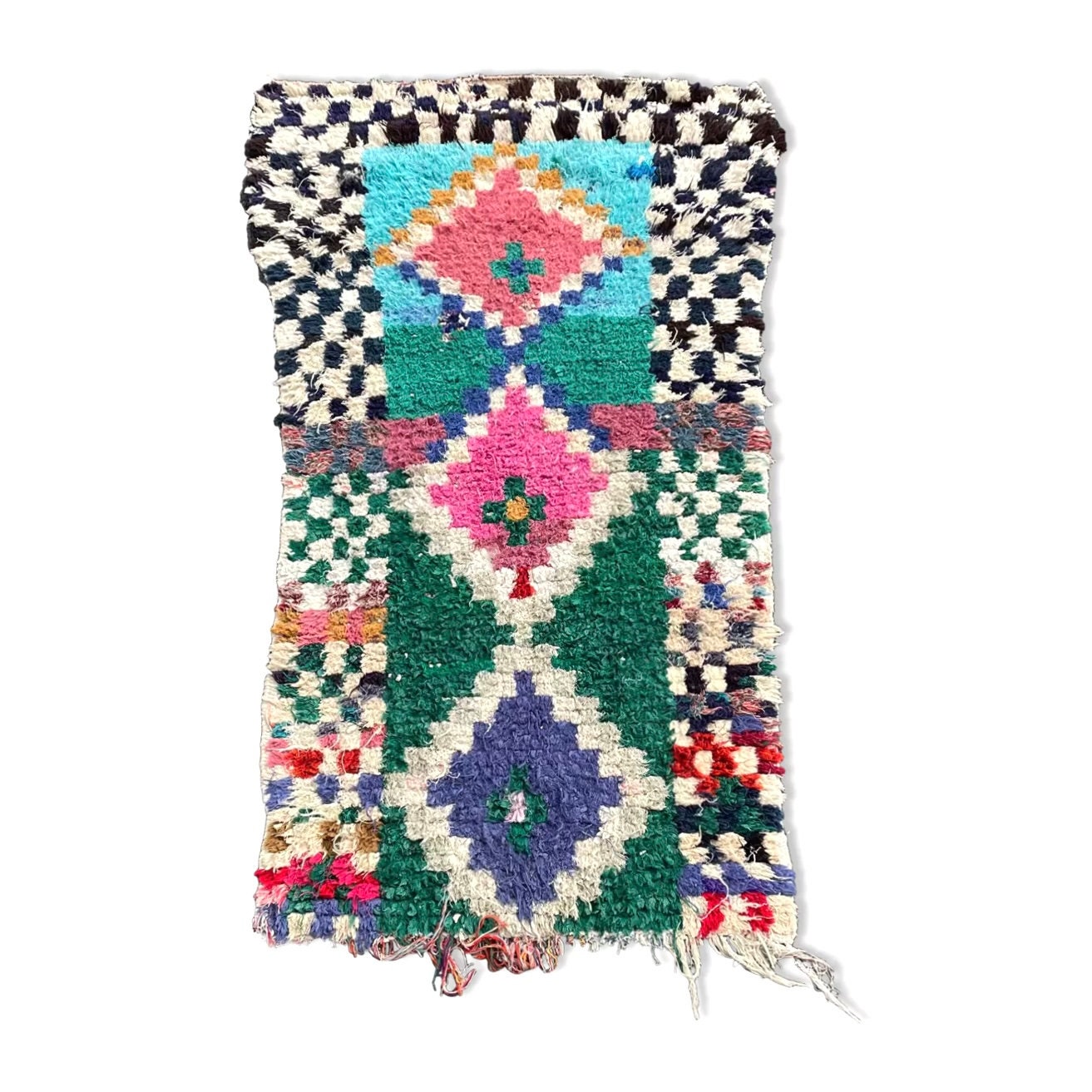 Green Boucherouite Rug 145x230 cm, Berber Moroccan Blue