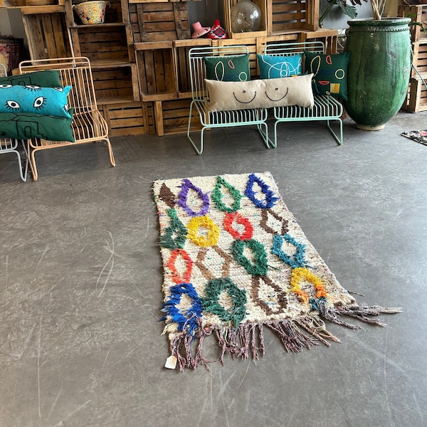 Berber Moroccan Azilal Rug, 75x150 cm, Contemporary Colorful Rug, Berber Atlas Rug, Vintage Bedroom Rug, Bohemian Handmade Carpet, Boho Rug