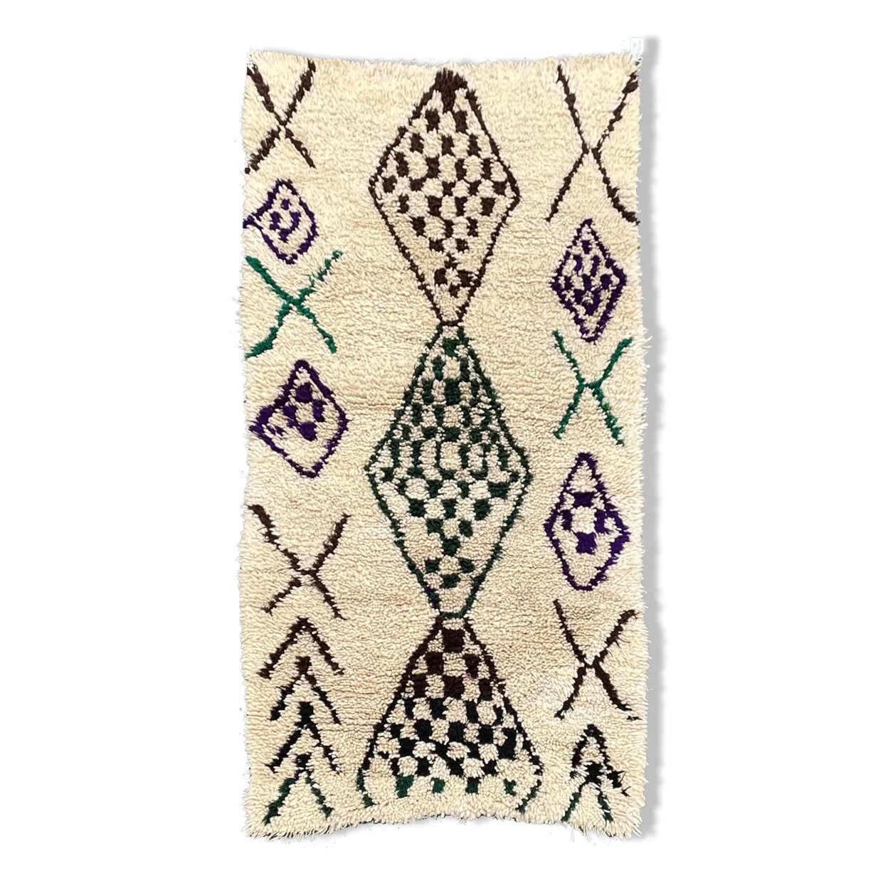 Tapis Marocain Beni Ourain Vintage 85x170 cm, Tapis Berbère Fait Main en Laine