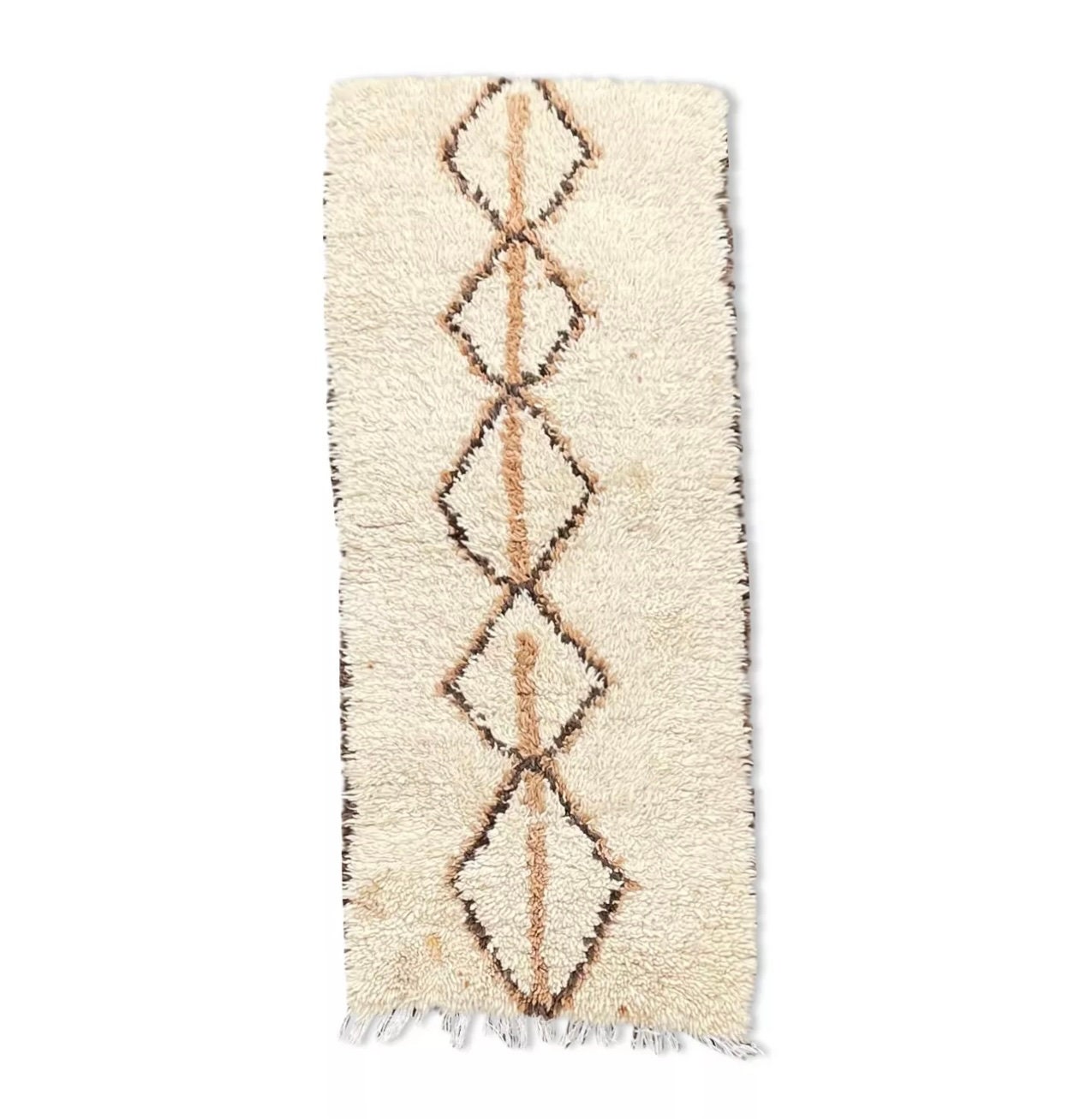 Berber Moroccan Beni Ouarain Wool Rug 70x170 cm, White Rug, Hand Made