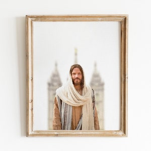 Watercolor Jesus Christ Digital Art with Salt Lake City Temple in the Background