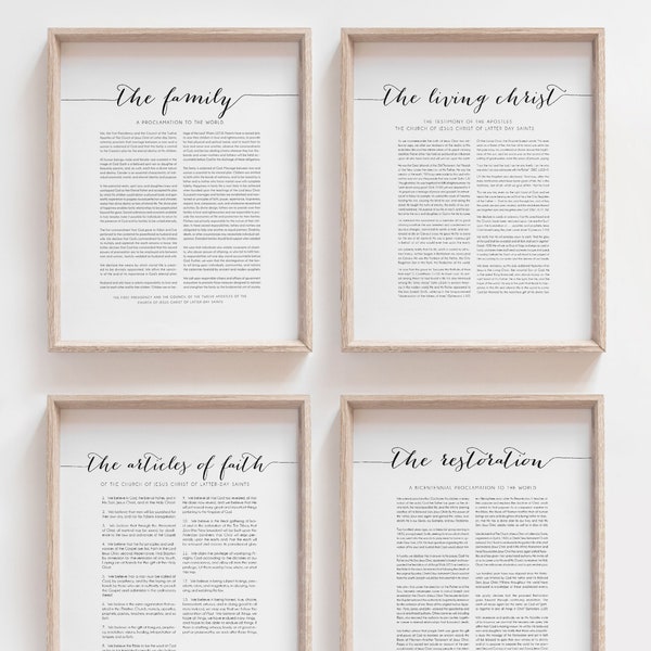 Elegant Set of 4 Prints, Proclamation | The Restoration | The Living Christ | The Family Proclamation | The Articles Of Faith, DIGITAL ART