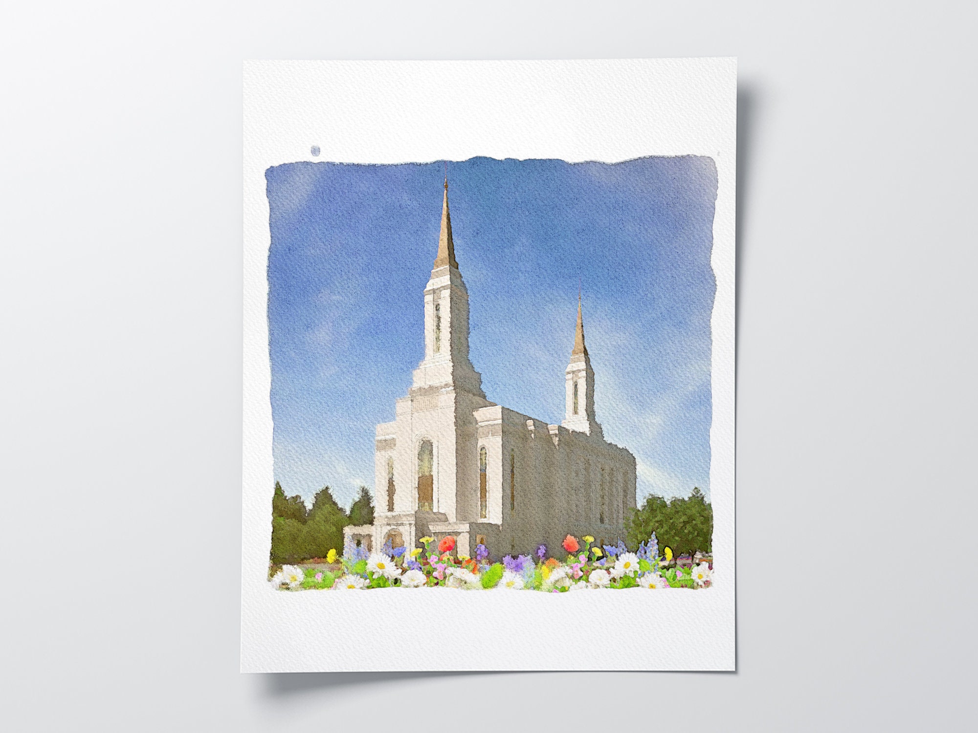 LDS Watercolor Lindon City Temple Photograph Art Print, Home Decor Printable Digital Wall Art