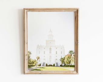 St George Temple Watercolor Print, Photograph Art Print, Home Decor Printable Digital Wall Art
