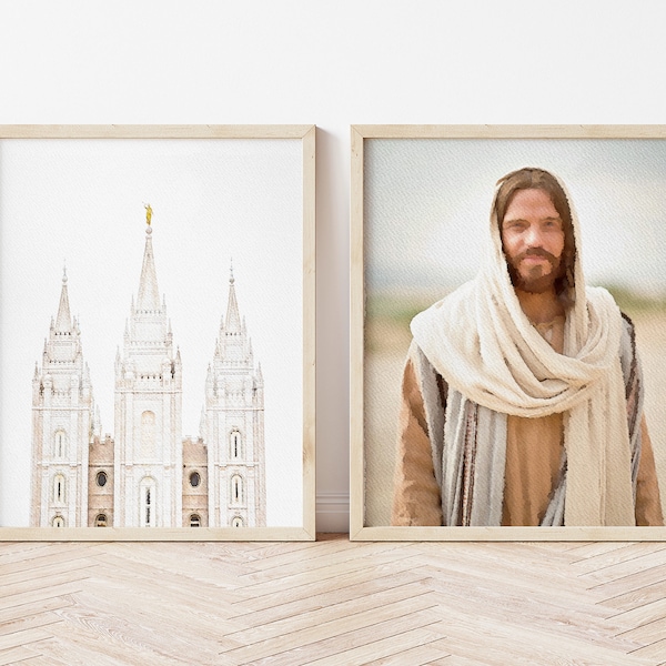 Watercolor Jesus The Christ and Salt Lake Temple Art Blundle