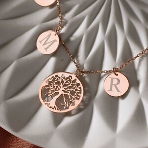 Custom Tree of Life Necklace w/ Initials | Personalized Tree of Life Pendant, Silver Tree of Life Charm | Personalized Family Tree Necklace