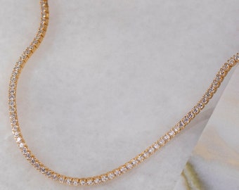 14K Gold Tennis Necklace, Gold Diamond Necklace | Silver Tennis Chain, Moissanite Necklace | Moissanite Chain, Cz Necklace, Zircon Necklace