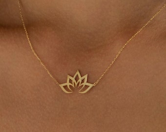 14K Gold Lotus Necklace, Water Lily Flower Necklace | Protection Necklace, Buddhist Necklace | Lotus Flower Pendant, Spiritual Necklace
