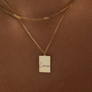 Custom Engraved Necklace, Personalized Name Necklace | Laser Engraved Charm, Handwriting Necklace | Engraved Pendant, Stacking Necklace Gold