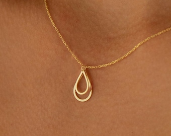 14K Gold Teardrop Necklace, Minimalist Water Drop Necklace | Simple Gold Necklace, Dainty Everyday Necklace | 925 Silver Raindrop Necklace
