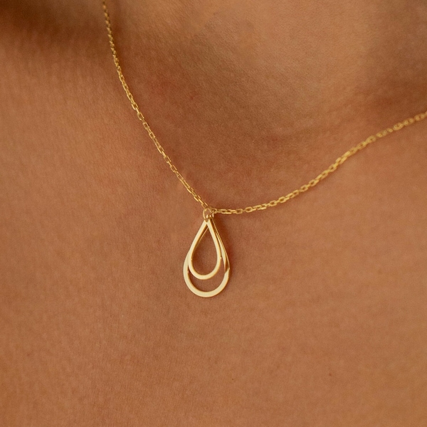 14K Gold Teardrop Necklace, Minimalist Water Drop Necklace | Simple Gold Necklace, Dainty Everyday Necklace | 925 Silver Raindrop Necklace