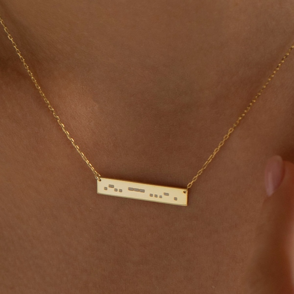 Morse Code Necklace, Secret Message BFF Necklace | Personalized Morse Code Jewelry, Custom Engraved Necklace | Personalized Bar Necklace