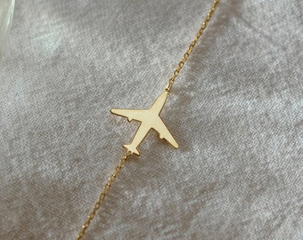 14K Gold Airplane Necklace, Dainty Plane Necklace | Travel Gifts Her, Aviation Gifts | Pilot Gifts, Flight Attendant Gifts, Moving Away Gift