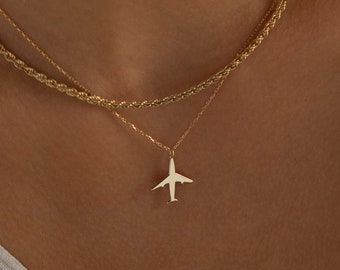 Dainty Airplane Necklace, Travel Gifts Her | 14K Gold Plane Necklace, Aviation Gifts | Pilot Gifts, Flight Attendant Gifts, Moving Away Gift