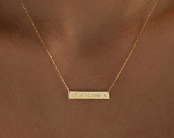 14K Gold Personalized Coordinate Necklace, Custom Coordinate | Engraved Coordinate Necklace, Latitude Longitude Necklace | Where We Met Gift