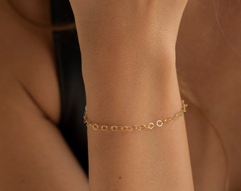 Dainty Rolo Chain Bracelet, 14K Gold Oval Link Chain Bracelet | Cable Chain Bracelet, 925 Sterling Silver Bracelet | Thin Gold Bracelet 14K