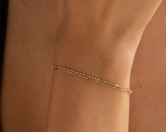 14K Gold Figaro Chain Bracelet, Dainty Gold Bracelet | Simple Gold Bracelet, Silver Chain Bracelet | Layering Bracelet, Thin Gold Bracelet