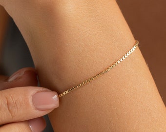 14K Gold Box Chain Bracelet, Simple Gold Bracelet | Dainty Gold Bracelet, Silver Box Chain Bracelet | Layering Bracelet, Thin Gold Bracelet