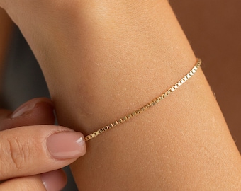 14K Gold Box Chain Bracelet, Simple Gold Bracelet | Dainty Gold Bracelet, Silver Box Chain Bracelet | Layering Bracelet, Thin Gold Bracelet