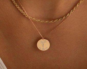 Rose Gold Birth Flower Necklace, Custom Birth Month Flower Necklace | Birth Month Jewelry, Birth Flower Jewelry Gold | Botanical Necklace