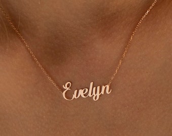 14K Rose Gold Name Necklace, Personalized Name Necklace | Gold Nameplate Necklace, Custom Name Plate Necklace | Script Name Necklace Women