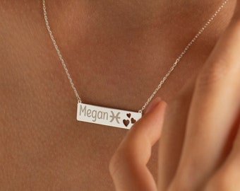 Custom Bar Necklace, 925 Silver Bar Necklace | Handwriting Necklace, Laser Engraved Charm | Personalized Bar Necklace, Engraved Bar Necklace