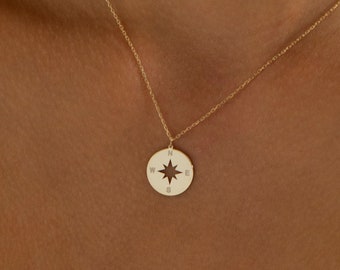 14K Gold Compass Necklace, College Graduation Necklace Daughter | Journey Necklace, Compass Jewelry | Travel Necklace, Engraved Compass Gift