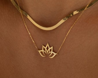 14K Gold Lotus Flower Necklace, Water Lily Necklace | Lotus Flower Pendant, Spiritual Necklace | Protection Necklace, Buddhist Necklace