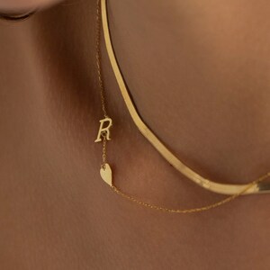 14K Gold Sideways Initial Necklace, Sideways Letter Necklace | Dainty Initial Necklace, Gold Initial Pendant | 925 Sterling Silver Initial