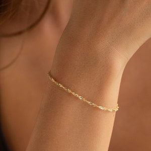 14K Gold Singapore Chain Bracelet, Dainty Gold Bracelet | Twisted Chain Bracelet, Thin Gold Bracelet | Simple Gold Bracelet, Silver Bracelet